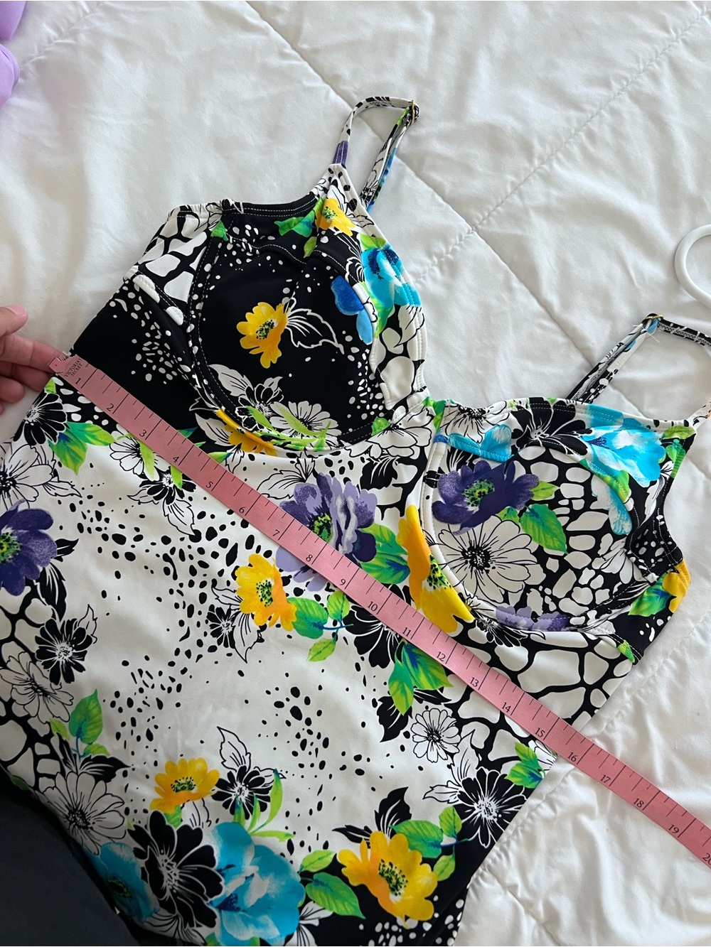 Anne Cole Black One-Piece Swimsuit Floral Print size 14 - Picture 9 of 11